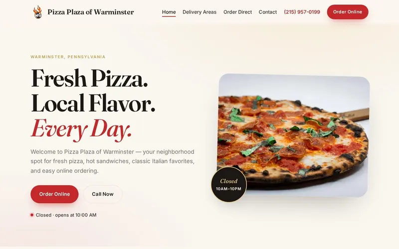 Screenshot of the Pizza Plaza of Warminster website Screenshot of the Pizza Plaza of Warminster website