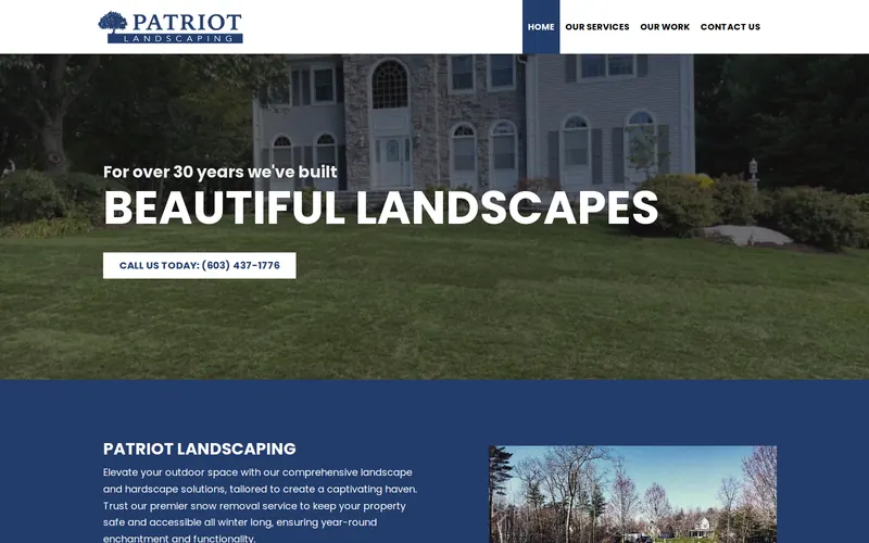 Screenshot of the Patriot Landscaping website Screenshot of the Patriot Landscaping website