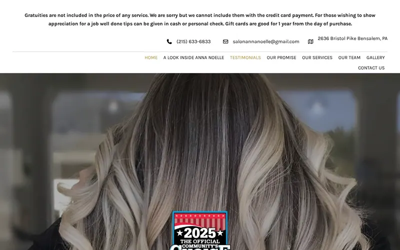 Screenshot of the Salon Anna Noelle website Screenshot of the Salon Anna Noelle website