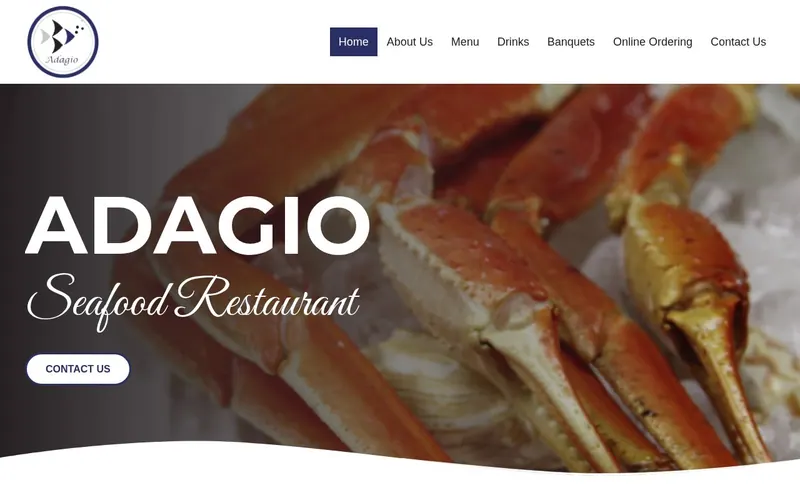 Screenshot of the Adagio Seafood website Screenshot of the Adagio Seafood website