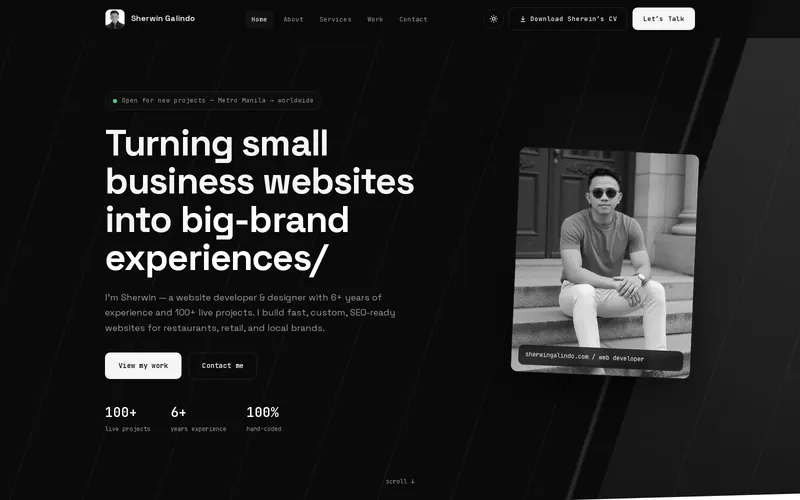 Screenshot of the Sherwin Galindo Portfolio website Screenshot of the Sherwin Galindo Portfolio website